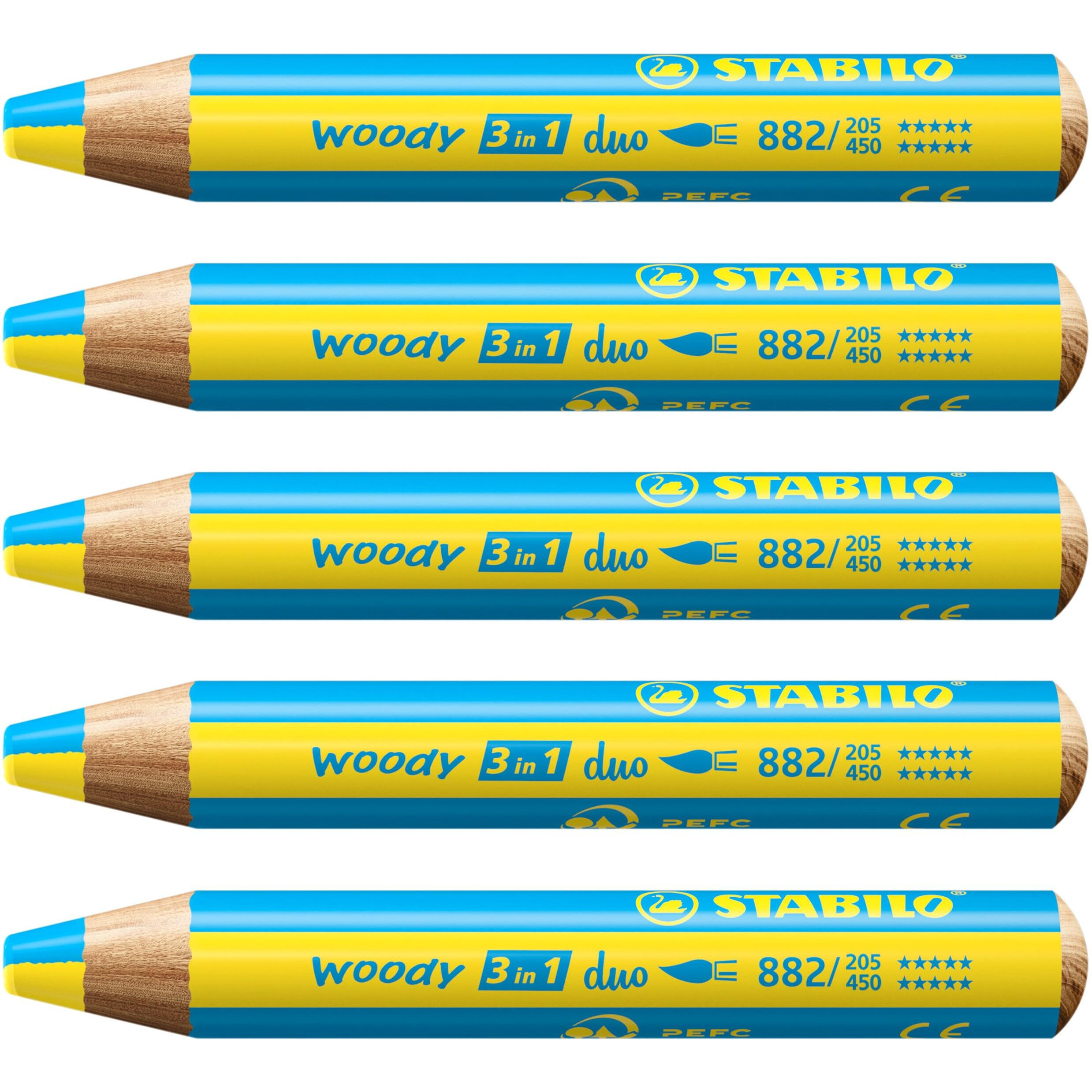 Stabilo Multi-Talented Pencil Woody 3 In 1 Duo - Pack Of 5 - Yellow/Cyan Blue