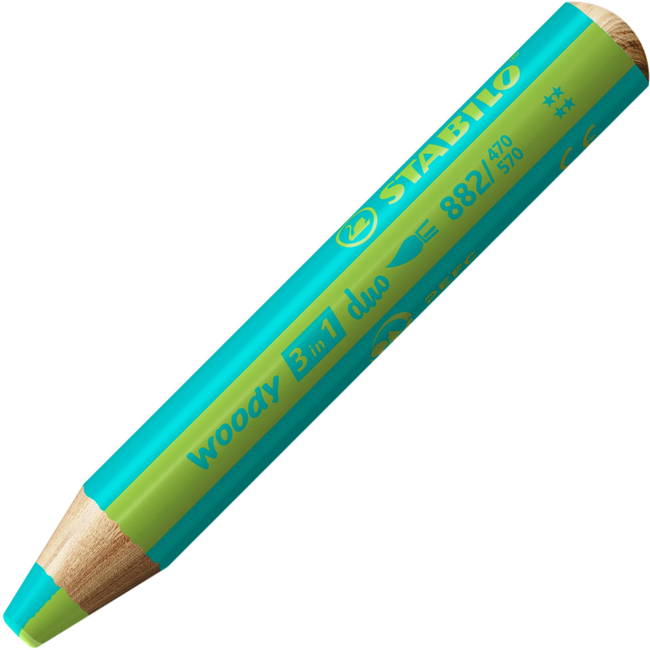 Multi-Talented Pencil - Stabilo Woody 3 In 1 Duo - Pack Of 5 - Turquoise/Light Green