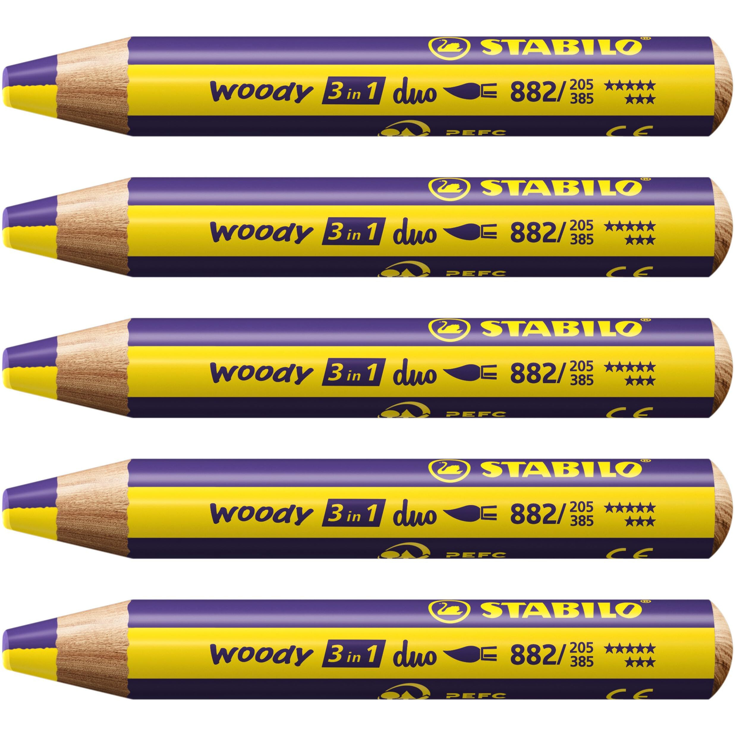 Stabilo Multi-Talented Pencil Woody 3 In 1 Duo - Pack Of 5 - Yellow/Violet