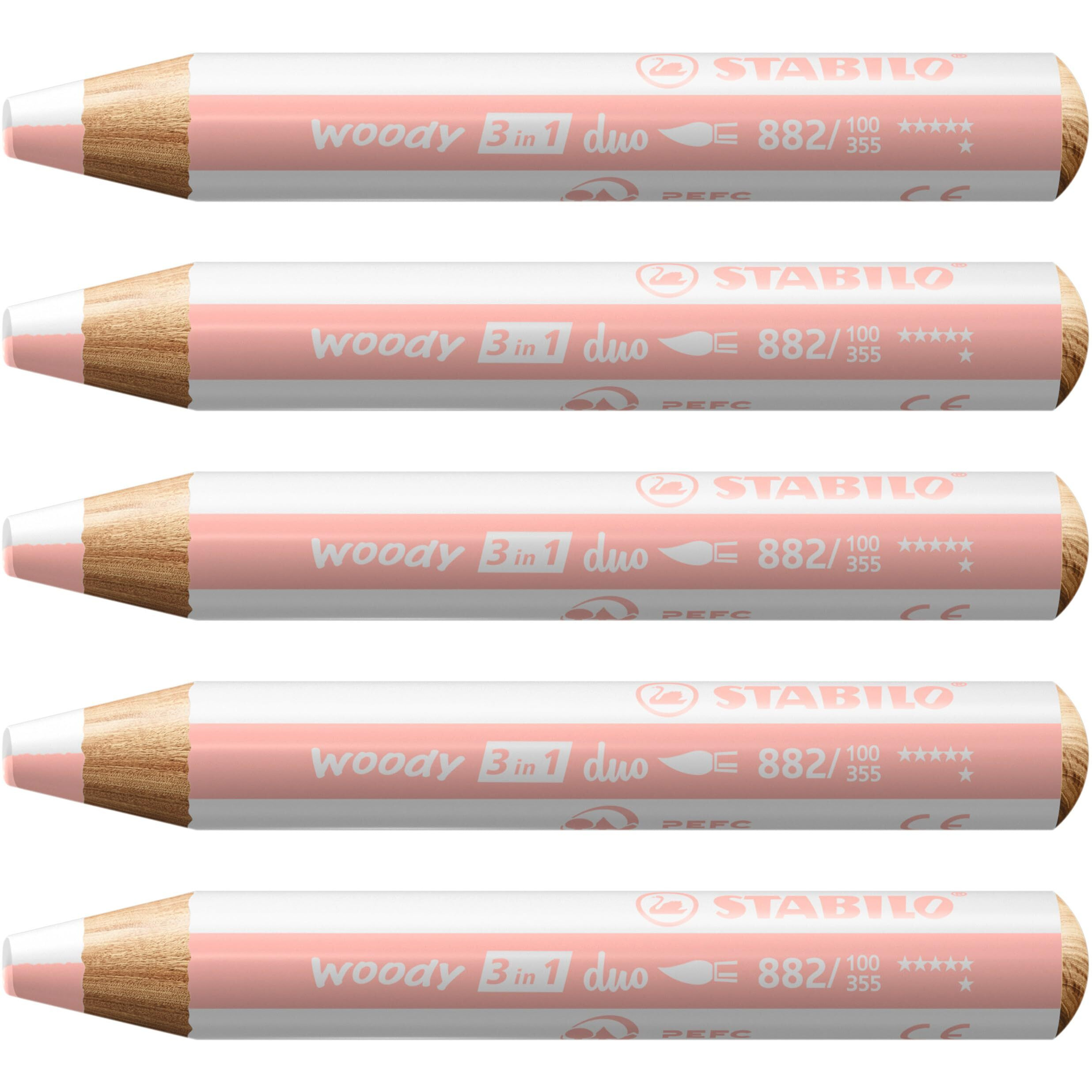Stabilo Multi-Talented Pencil Woody 3 In 1 Duo - Pack Of 5 - White/Apricot