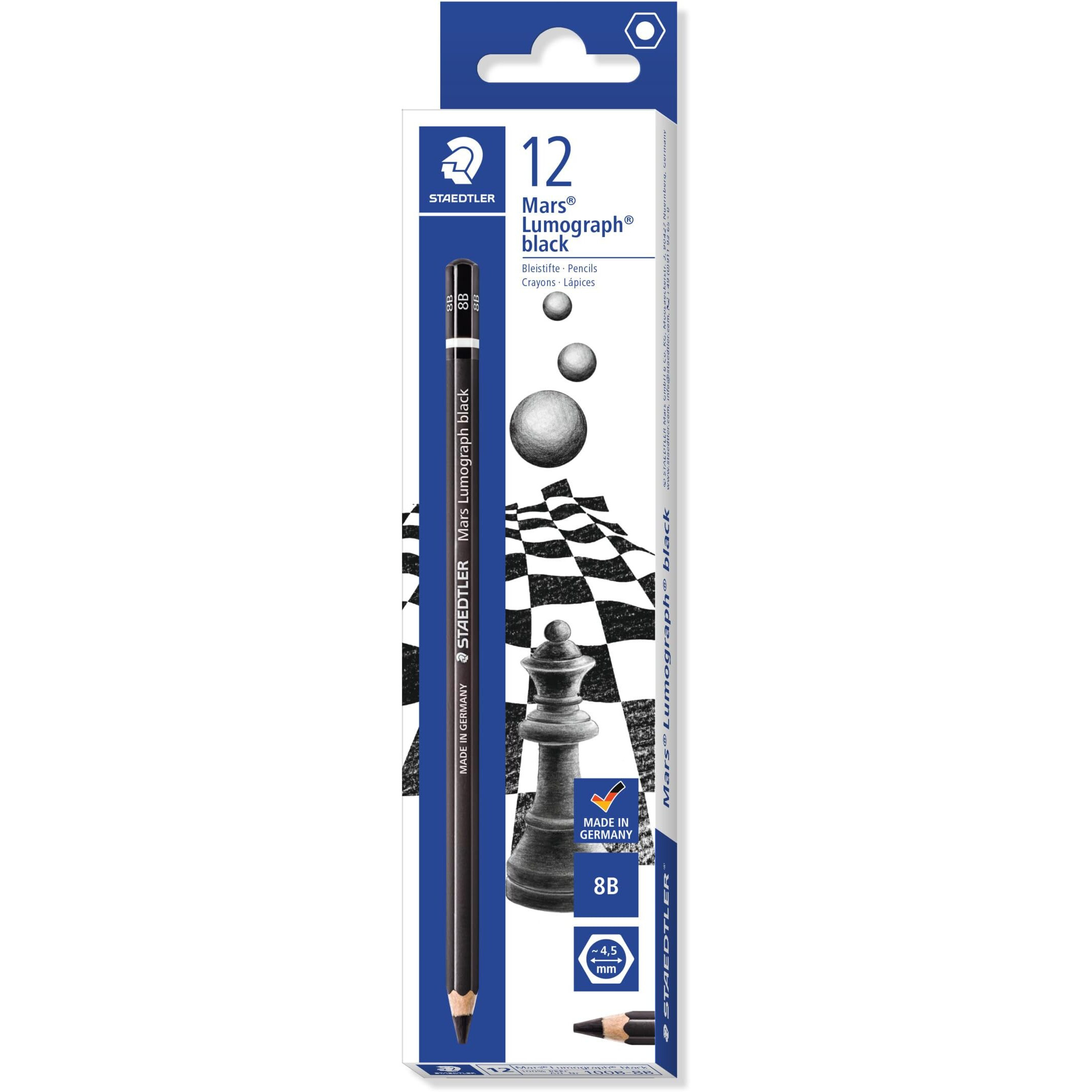 Staedtler Mars Lumograph Black Art Pencils, Presharpened 8B Artist Pencils, Box Of 12