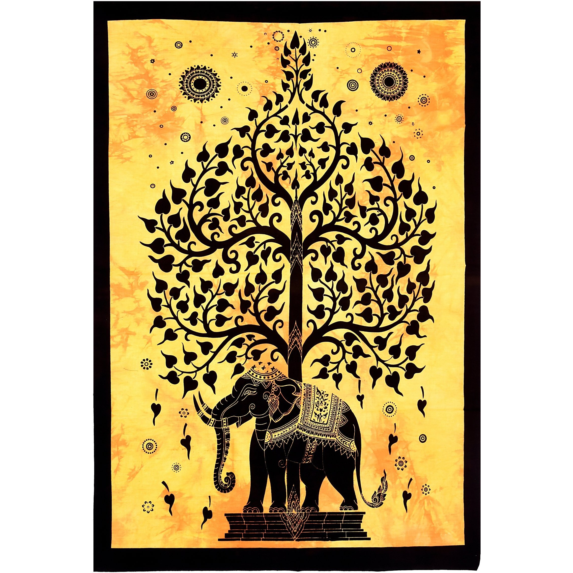 Handicraft-Palace Yellow Elephant Tree Printed Tapestry Wall Decor Hanging Poster Office Home Decorative Party Hall Decor Hanging
