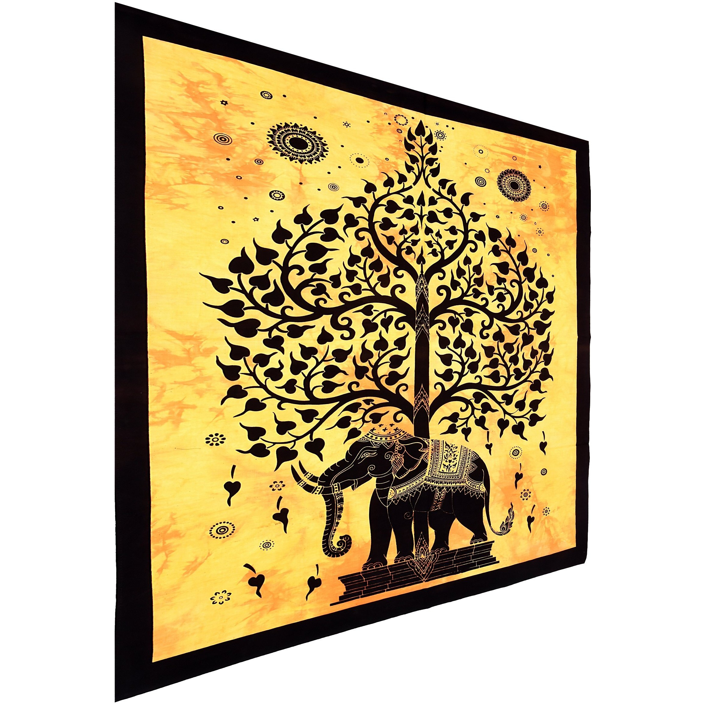 Handicraft-Palace Yellow Elephant Tree Printed Tapestry Wall Decor Hanging Poster Office Home Decorative Party Hall Decor Hanging