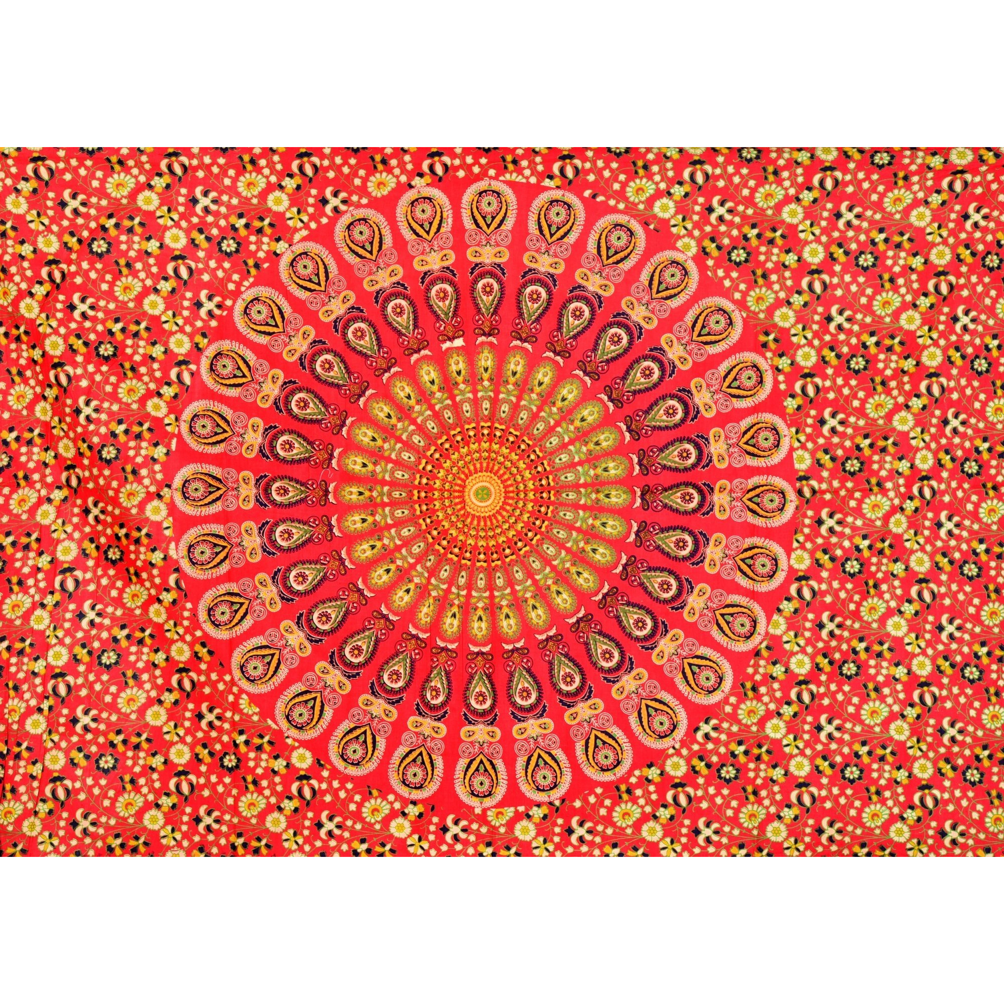 Handicraft-Palace Red Peacock Mandala Printed Hanging Wall Hanging Small Tapestry Cotton Poster Wall Decor Table Cover Yoga Mat