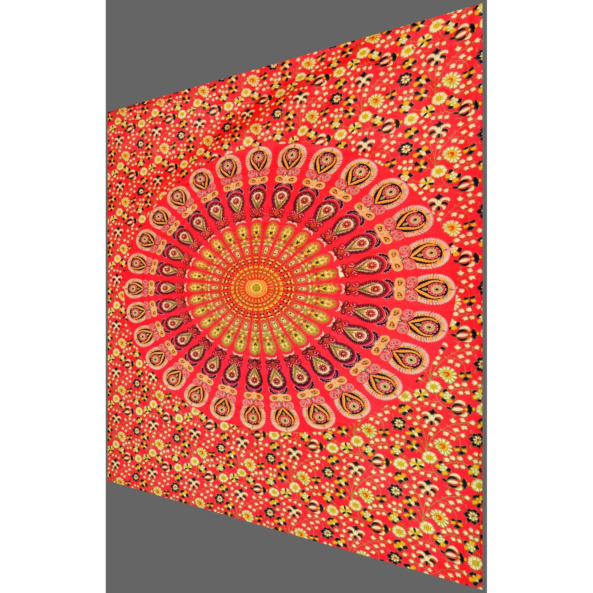 Handicraft-Palace Red Peacock Mandala Printed Hanging Wall Hanging Small Tapestry Cotton Poster Wall Decor Table Cover Yoga Mat