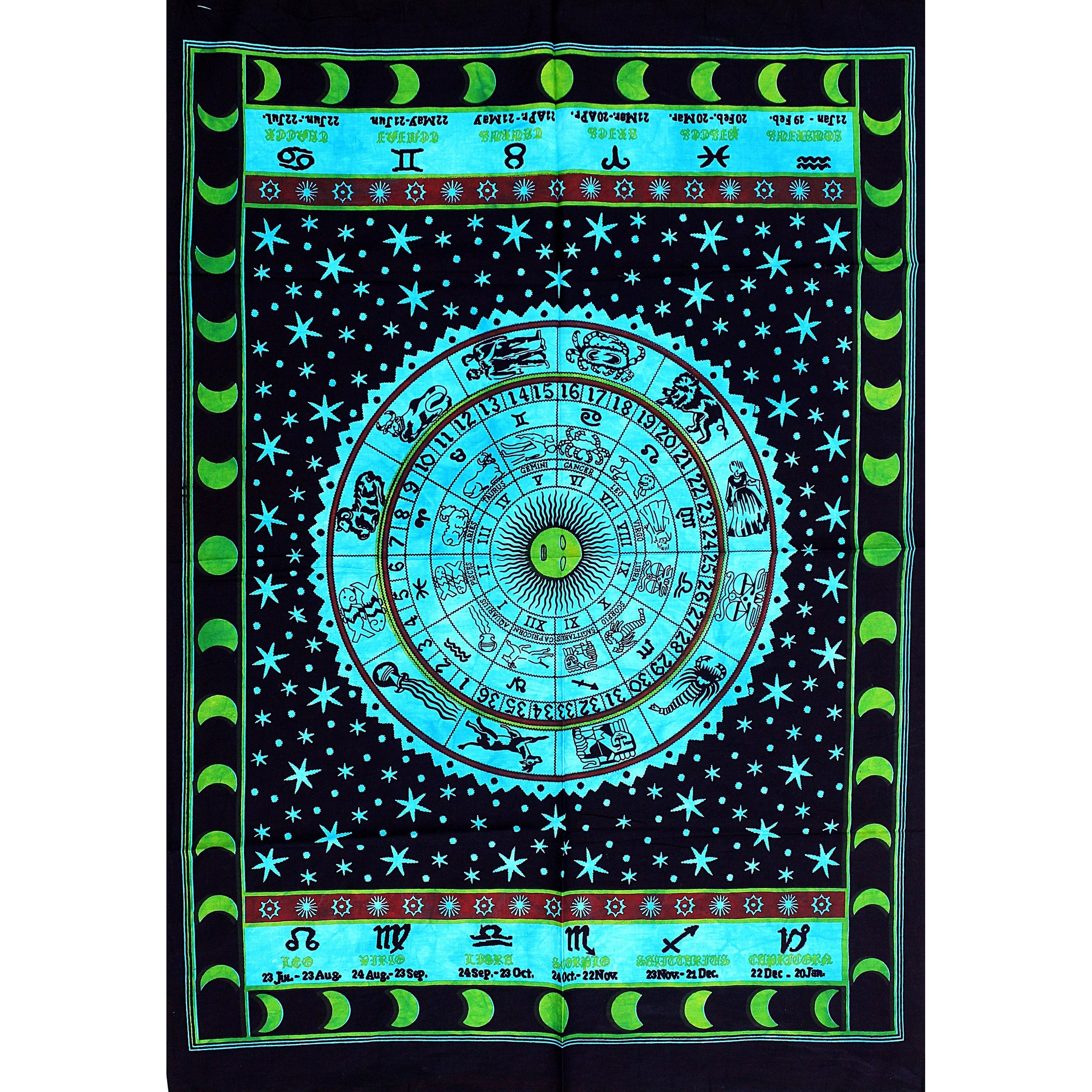 Handicraft-Palace Turquoise Astrology Mandala Printed Poster Cotton Small Tapestry Wall Decor Wall Hanging Wall Decorative Hanging Poster