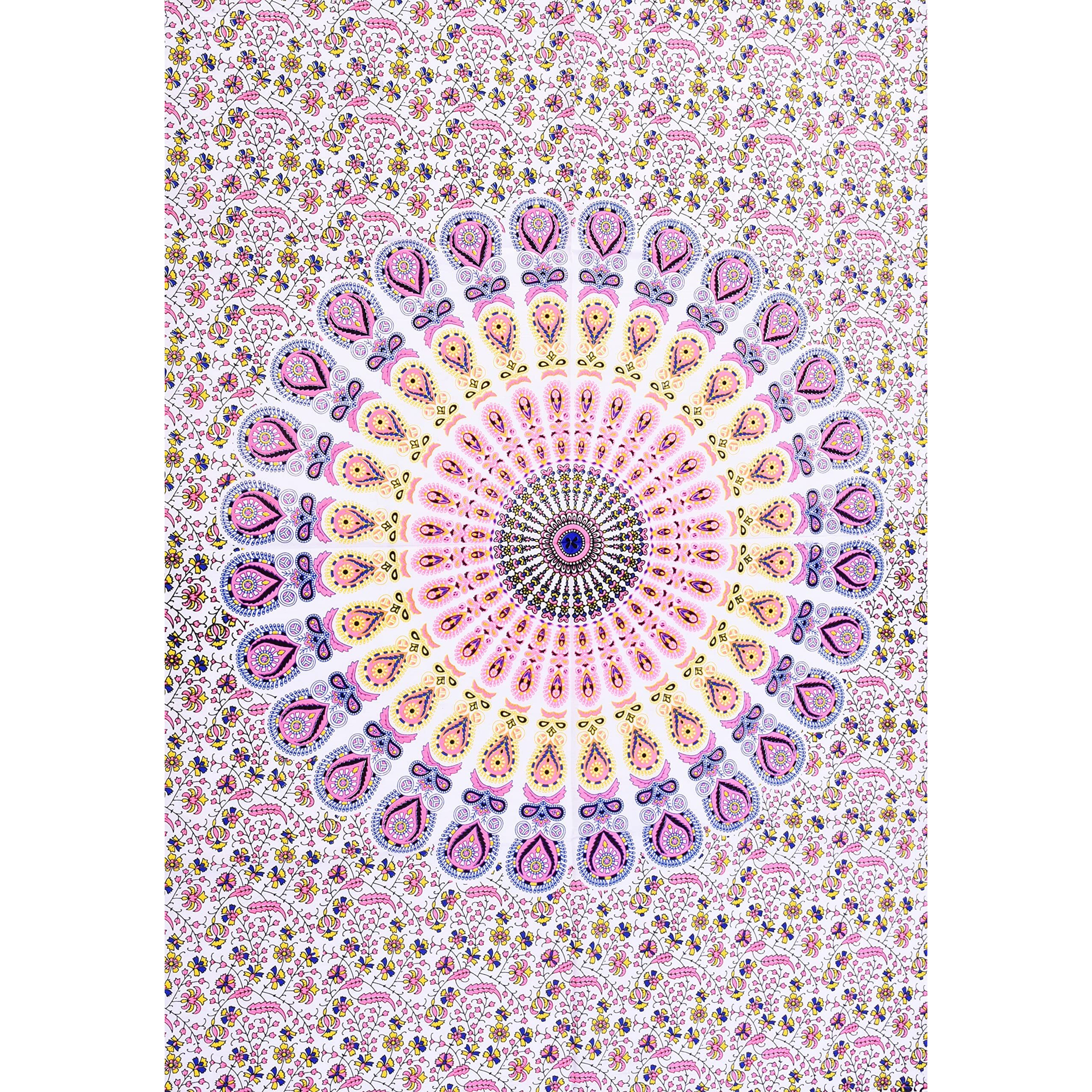 Handicraft-Palace Pink Peacock Mandala Printed Small Table Cover Poster Wall Poster Table Cover Yoga Mat Small Tapestry Hall Decorative Art Cotton Wall Hanging