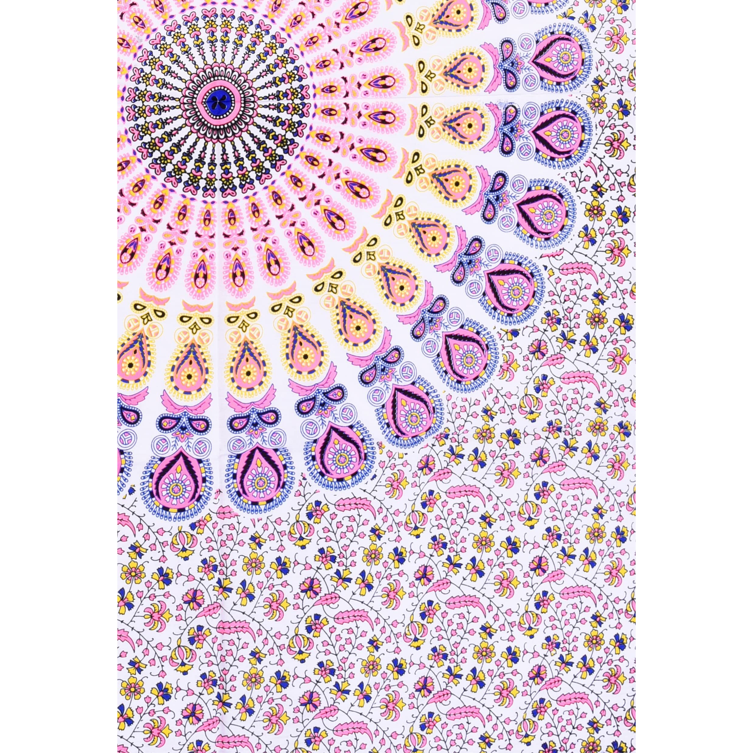 Handicraft-Palace Pink Peacock Mandala Printed Small Table Cover Poster Wall Poster Table Cover Yoga Mat Small Tapestry Hall Decorative Art Cotton Wall Hanging