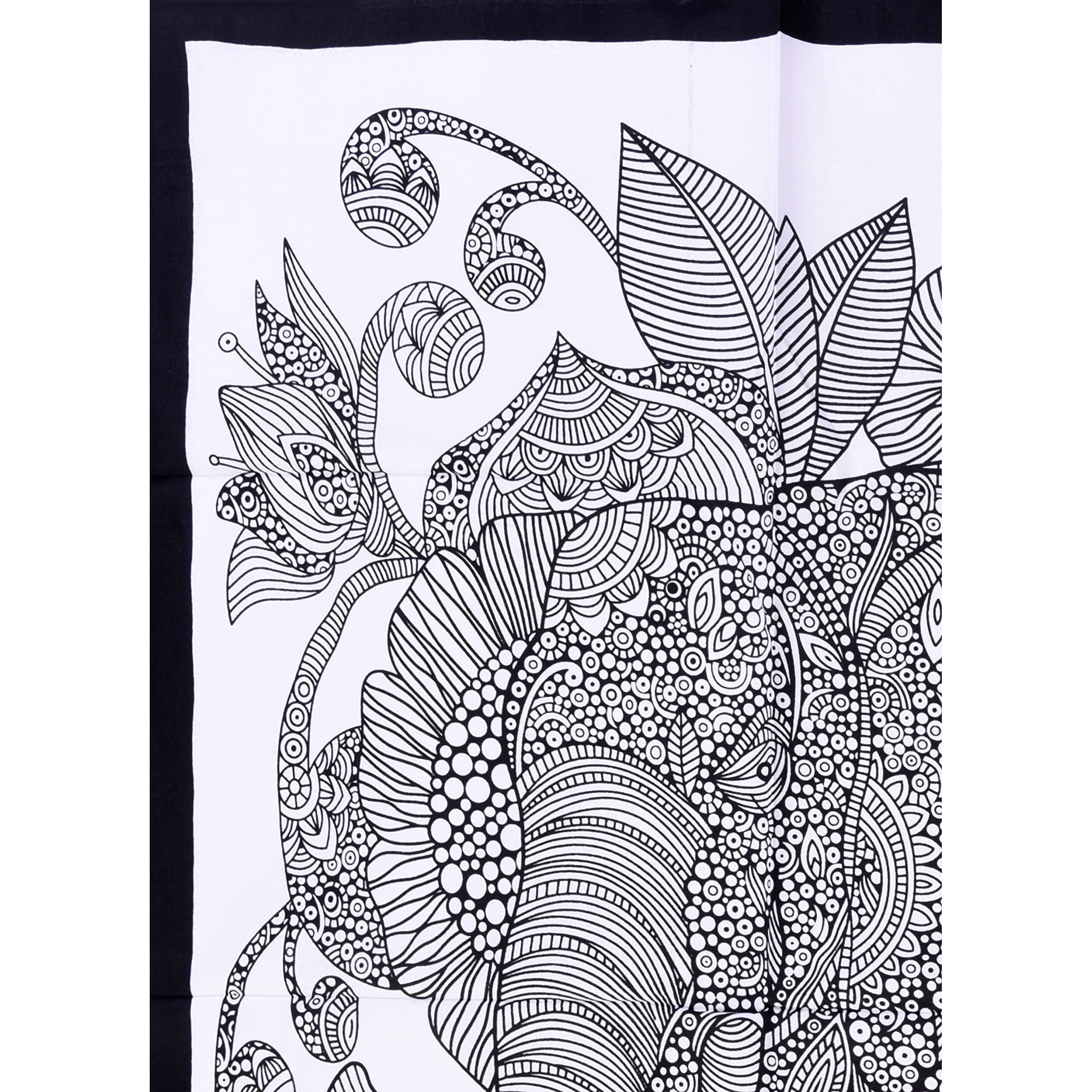 Handicraft-Palace Black & White Elephant Floral Printed Small Tapestry Hanging Table Cover Cotton Poster Wall Hanging Wall Decorative Yoga Mat Home/Office/Room/Hall Decor
