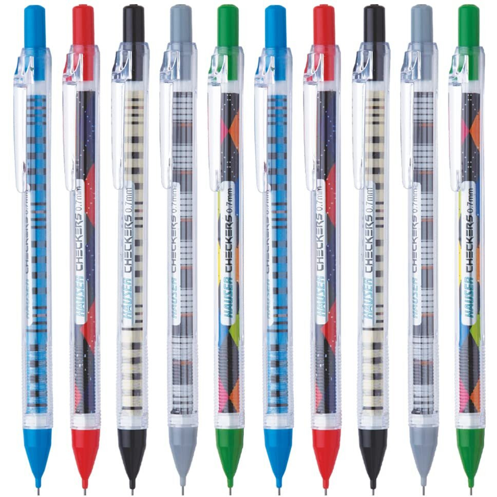 Hauser Checkers 0.7Mm Mechanical Pencil Box Pack|German Technology|Continuous Writing Sliding Sleeve|Specially Designed Grip For Comfortable Writing|Pack Of 20 Mechanical Pencils|Multicolor