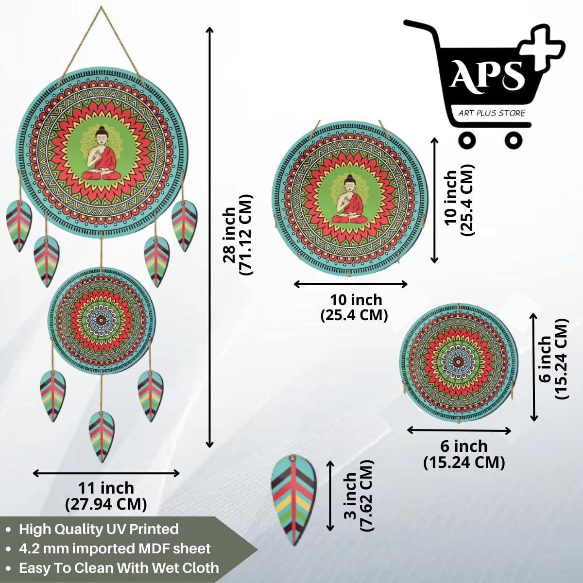 Aps Art Plus Store Wooden Uv Printed Buddha Wall Hanging For Home Wall Decor Stylish, Wall Hanging For Living Room Wall Decor