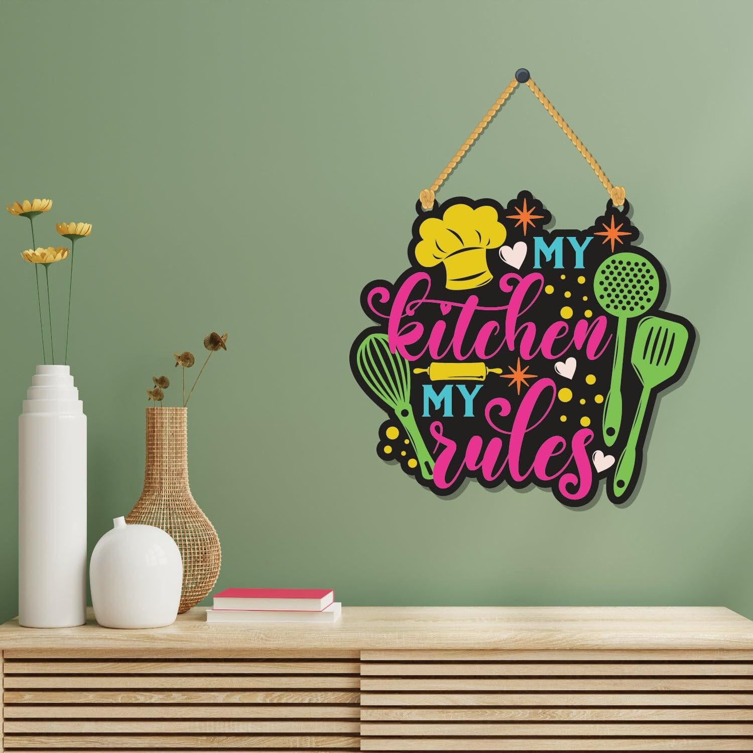 Aps Art Plus Store My Kitchen My Rules, Kitchen Wall Decorative Hanging, Kitchen Wall Decorative Quote Wall Hanging
