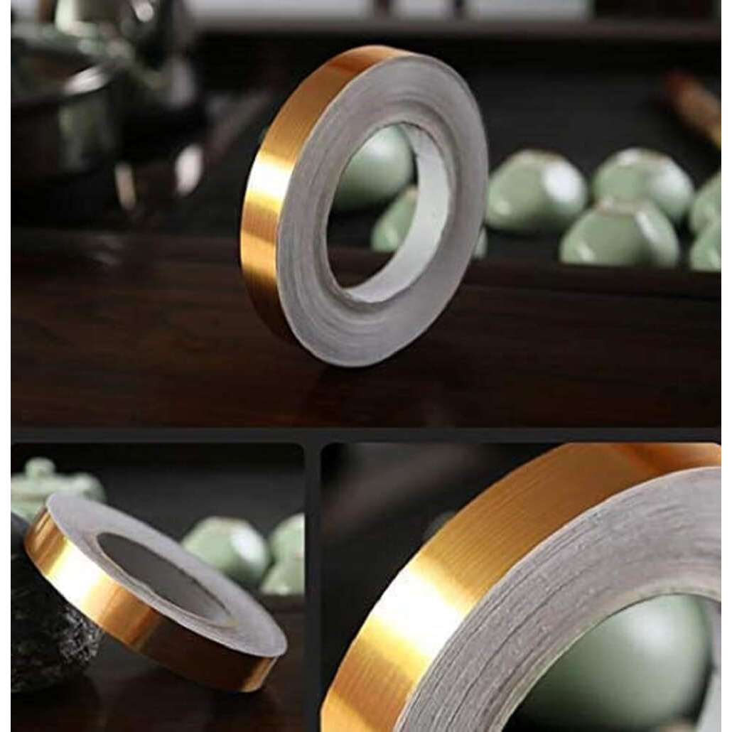 Cofiex Golden Tape For Home Floor And Wall Decor - Waterproof Tile Stickers, Self-Adhesive Gap Sealing Tape For Kitchen, Bathroom - Mildewproof, 1Pcs Single Sided Tile Decoration Strip(1Cm X 50M)
