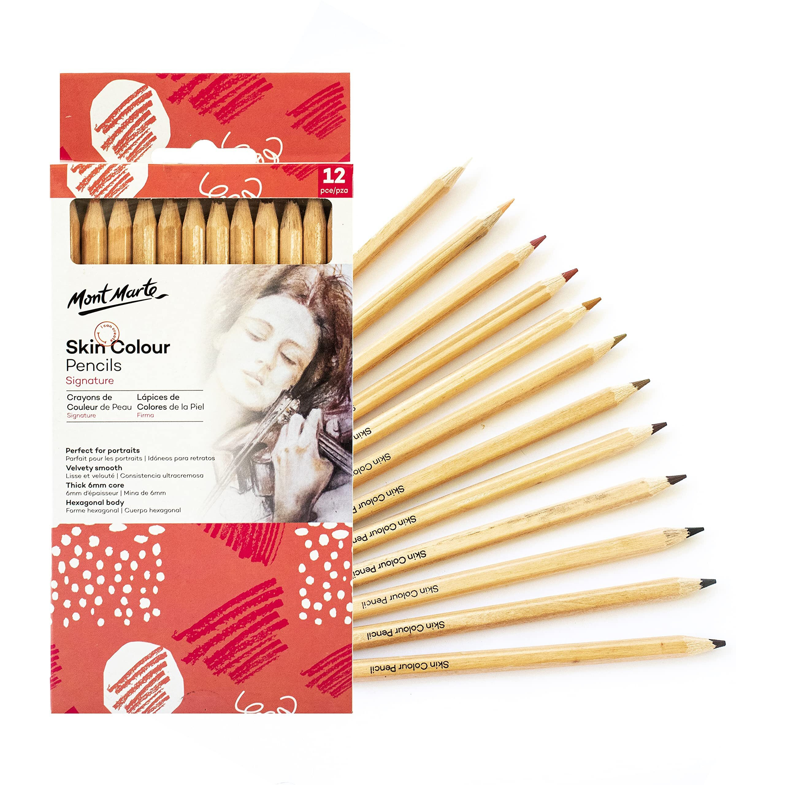 Mont Marte Artist Skin Colouring Pencils For Expressive Portrait Drawings Perfect For Beginners And Professionals, Children And Adults -Set Of 12 Pieces