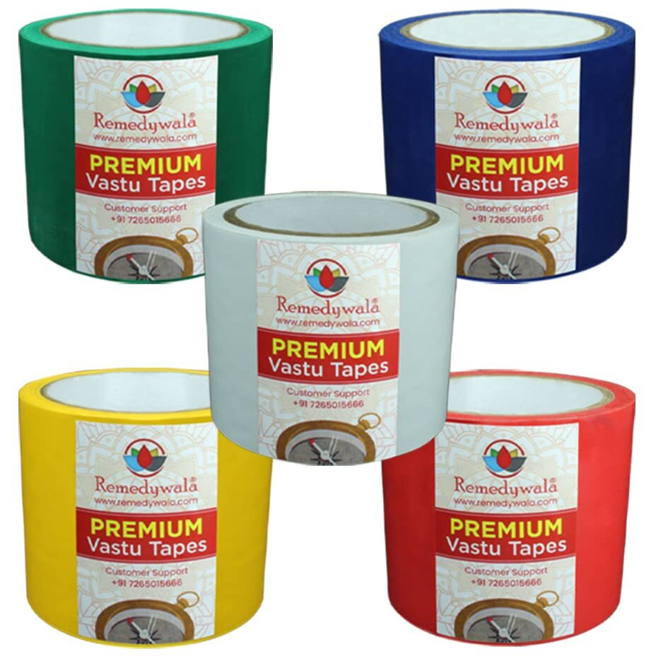 Remedywala Vastu Color Floor Tapes Red,Yellow,Green,Blue And White Combo (3 To 4Inch Wide) (20 Meter Approx)