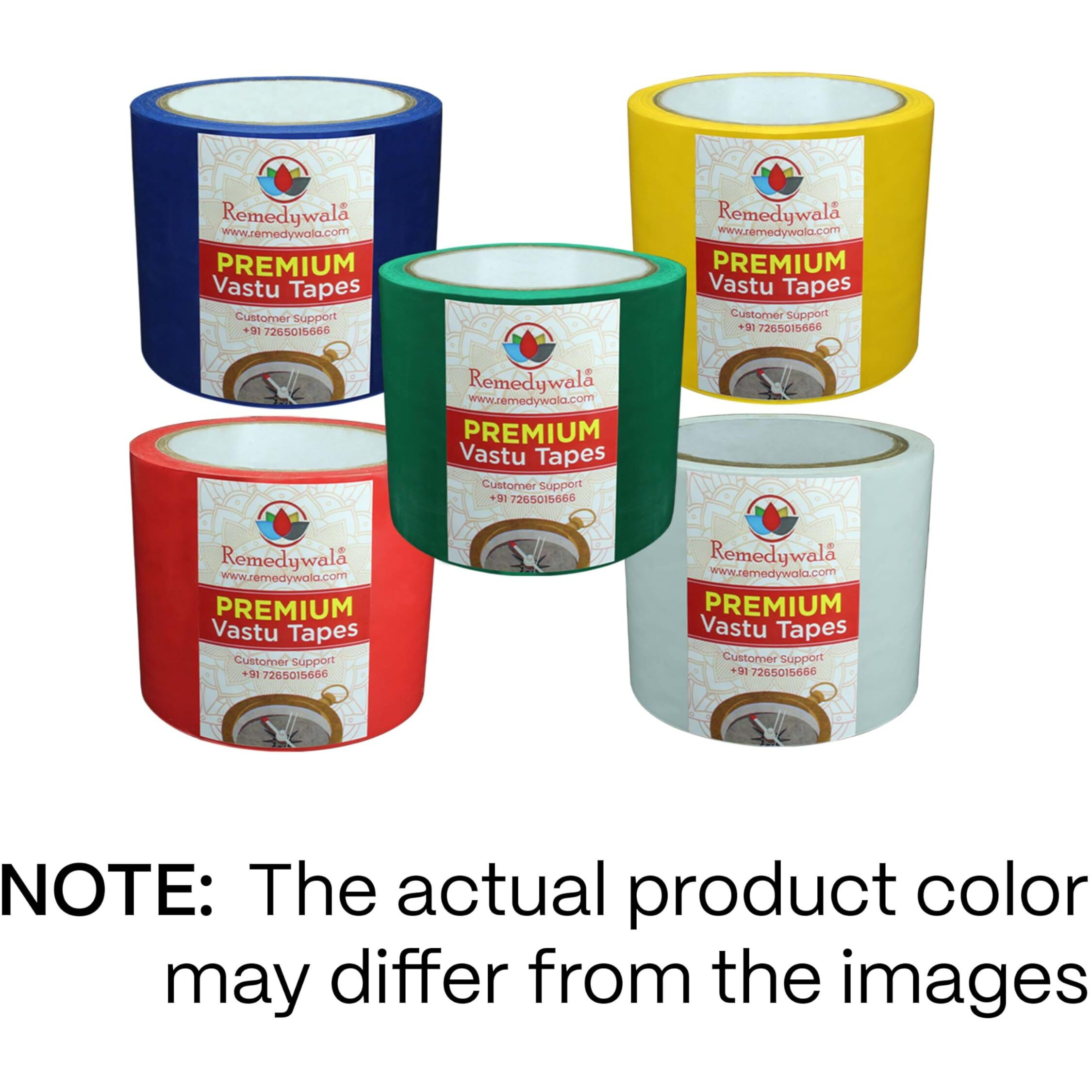 Remedywala Vastu Color Floor Tapes Red,Yellow,Green,Blue And White Combo (3 To 4Inch Wide) (20 Meter Approx)