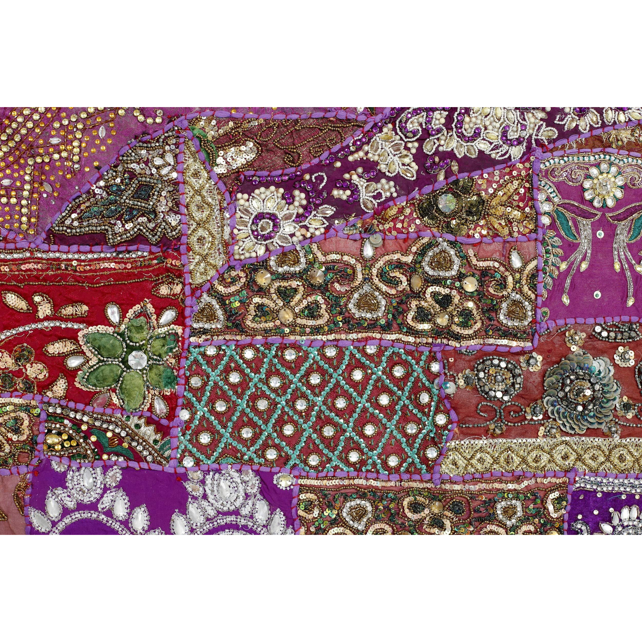 Handicraft-Palace Cotton Patchwork Embroidery Tapestry Cotton Wall Decor Hanging Beaded Tapestries 60" X 40" Inch (Purple)