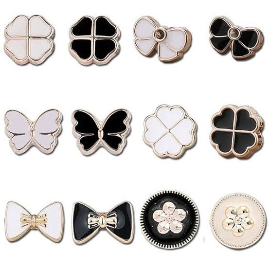Zurato Brooch Pins For Women Cover Up Button Pins Instant Button Jeans Button Pins Women Shirt Safety Brooch Enamel Pins Pearl Brooch Buttons For Diy Clothing Dress Coat (12Pcs Set Black & White)