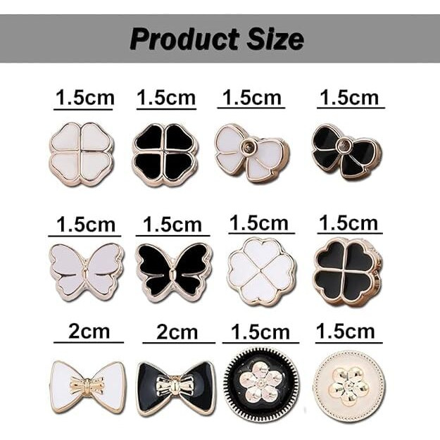 Zurato Brooch Pins For Women Cover Up Button Pins Instant Button Jeans Button Pins Women Shirt Safety Brooch Enamel Pins Pearl Brooch Buttons For Diy Clothing Dress Coat (12Pcs Set Black & White)