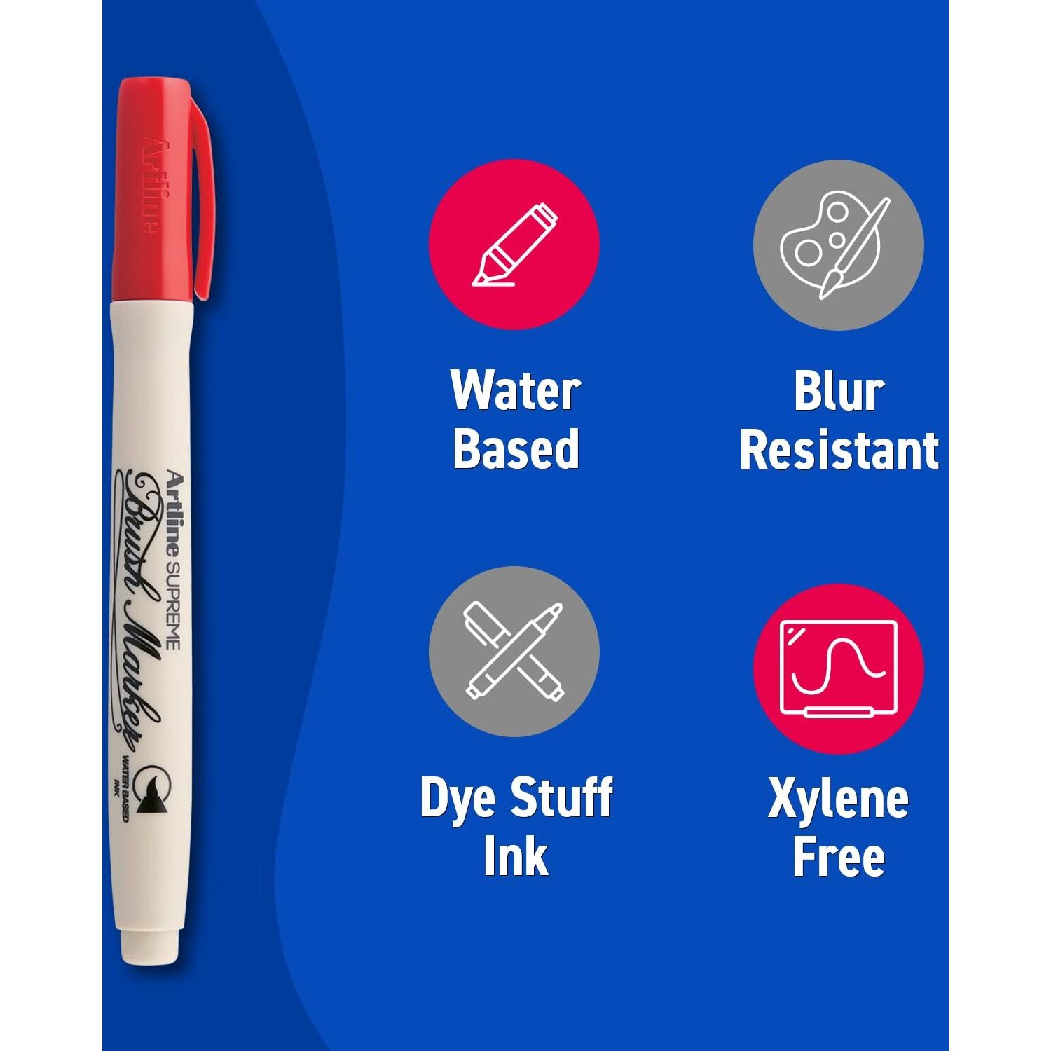 Artline Supreme Brush Marker Assorted Pack Of 4 (Red,Blue,Black,Green) By Anmol Art & Frames