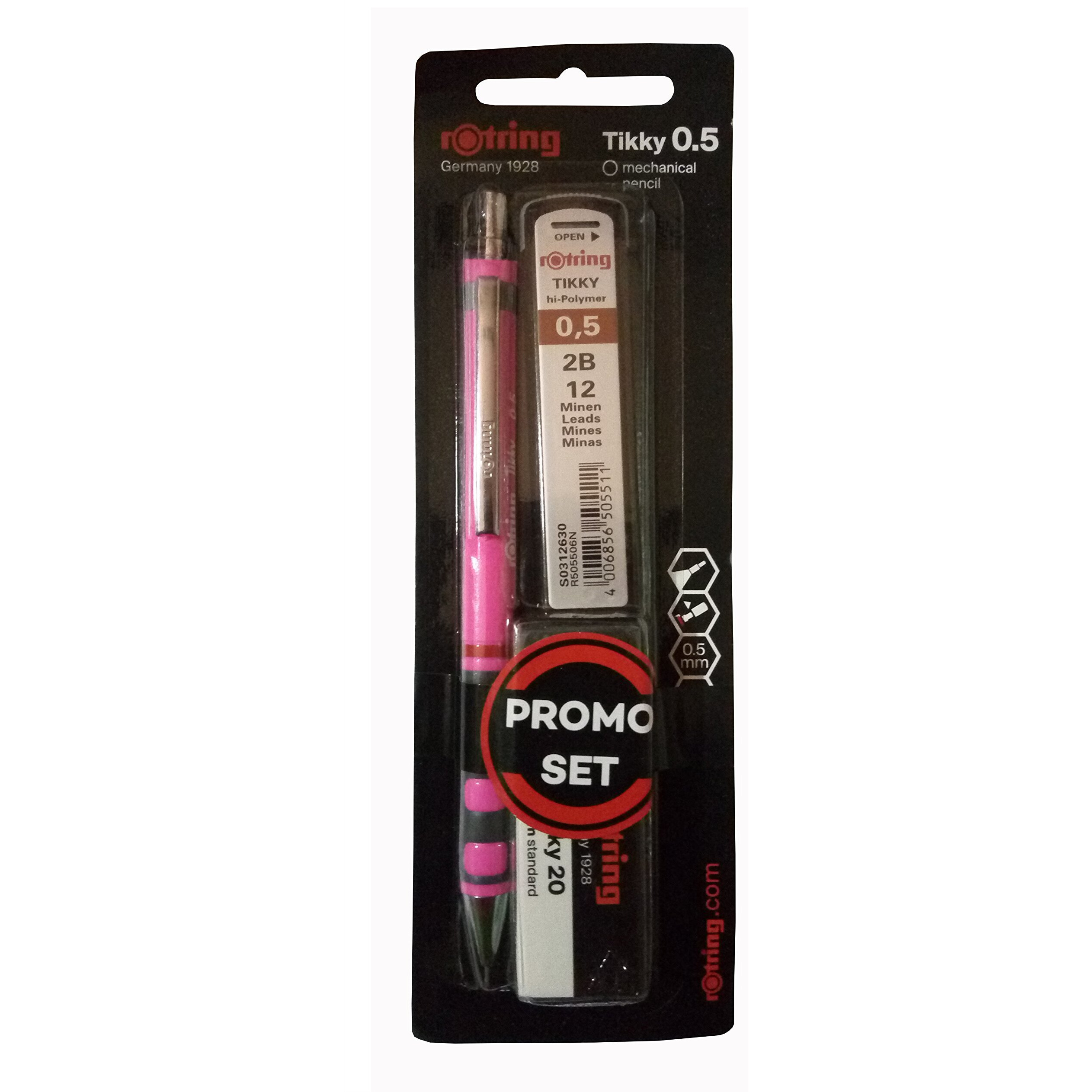 Rotring Tikky Mechanical Pencil, 0.5Mm, Neon Pink Plus 2B Lead Box & Eraser