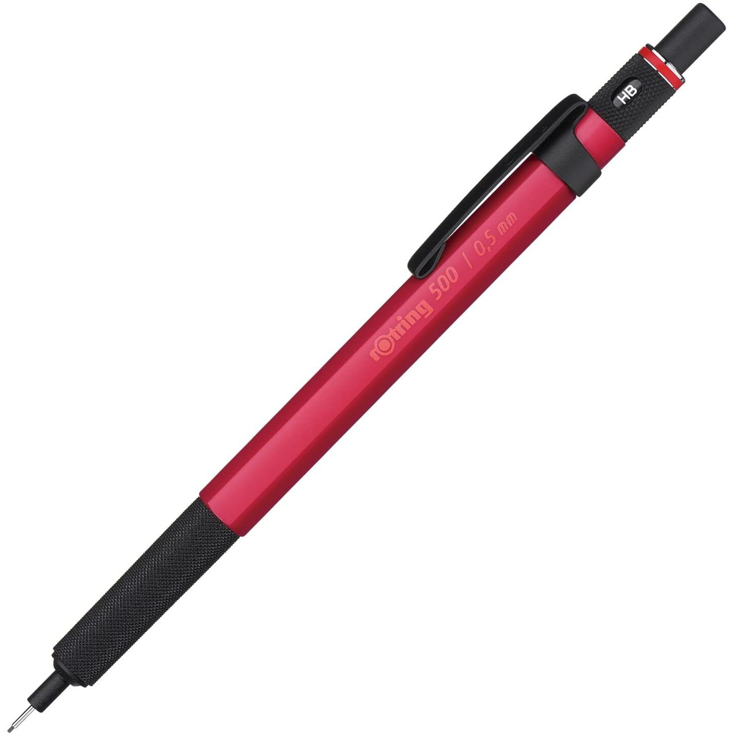 Rotring 0.5Mm Mechanical Lead Pen Pencil Matte Red Abs Plastic Body Hexagonal Body Non-Slip Textured Metal Grip Click Mechanism 500 Series Lead Indicator Ideal For Technical Drawing