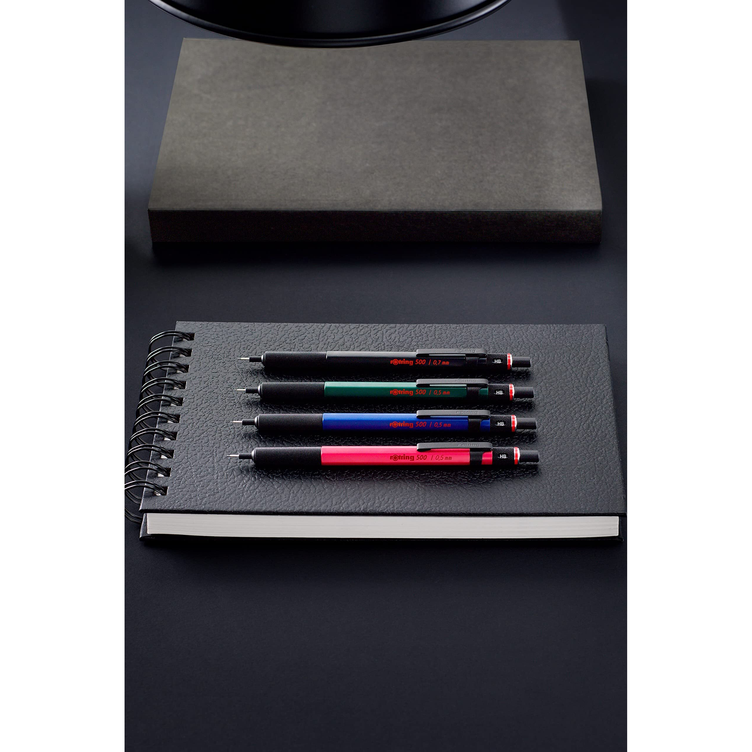 Rotring 0.5Mm Mechanical Lead Pen Pencil Matte Red Abs Plastic Body Hexagonal Body Non-Slip Textured Metal Grip Click Mechanism 500 Series Lead Indicator Ideal For Technical Drawing