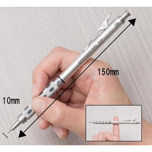 Pentel Graphgear 1000 0.5 Mm Mechanical Drafting Pencil | Metal Clip With Retractable Mechanism | Dual Metal & Rubber Grip | Pack Of 1 | Silver & Black (Pg1015)