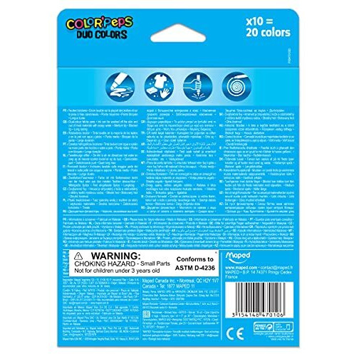 Maped Duo Color Peps Washable Felt Tip Marker Set - Pack Of 10 (Multicolor)