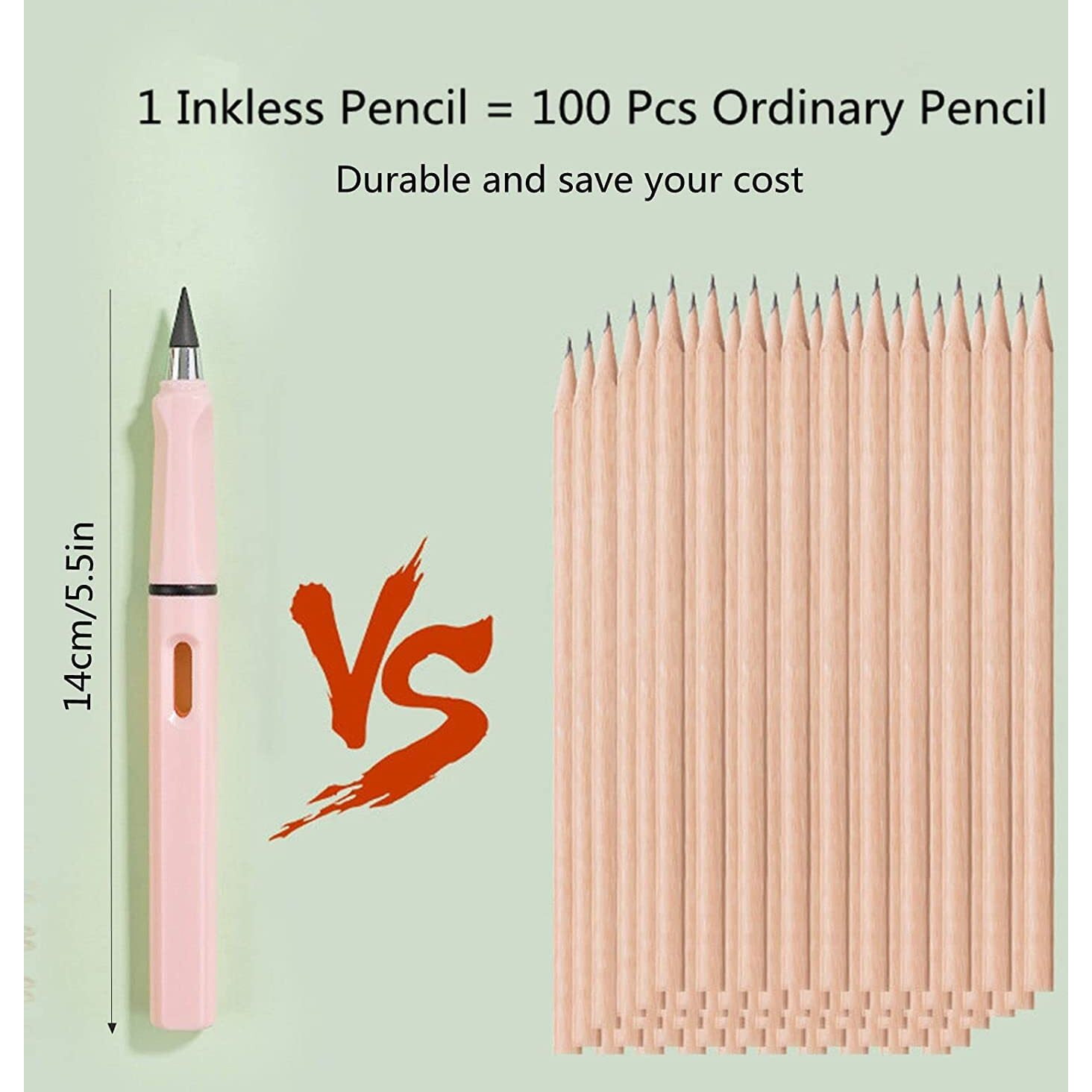 Mil9Us 4 Pcs Never Ending Inkless Pencils, Infinity Everlasting Pencil With 2Pcs Replaceable Graphite Nib, Portable Eraser Unlimited Writing Pencils, Triangle Golf Stationary Set