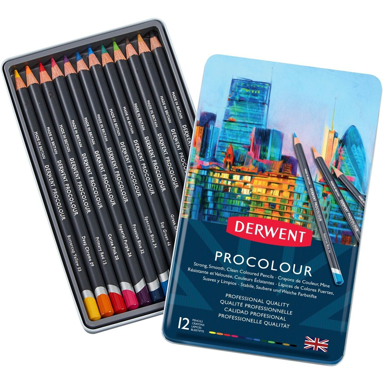 Derwent Procolour Colouring Pencils Tin, Drawing & Writing, Ideal For Colouring, Wax- Based, Professional Quality - 2302505 (Set Of 12), Ink Black