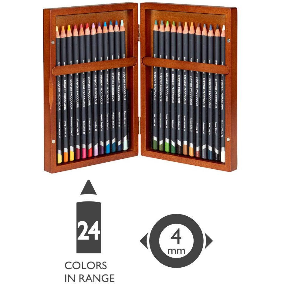 Derwent Procolour Colouring Pencils Wooden Gift Box Set, Drawing & Writing, Ideal For Colouring, Wax- Based, Professional Quality - 2302585 (Set Of 24)