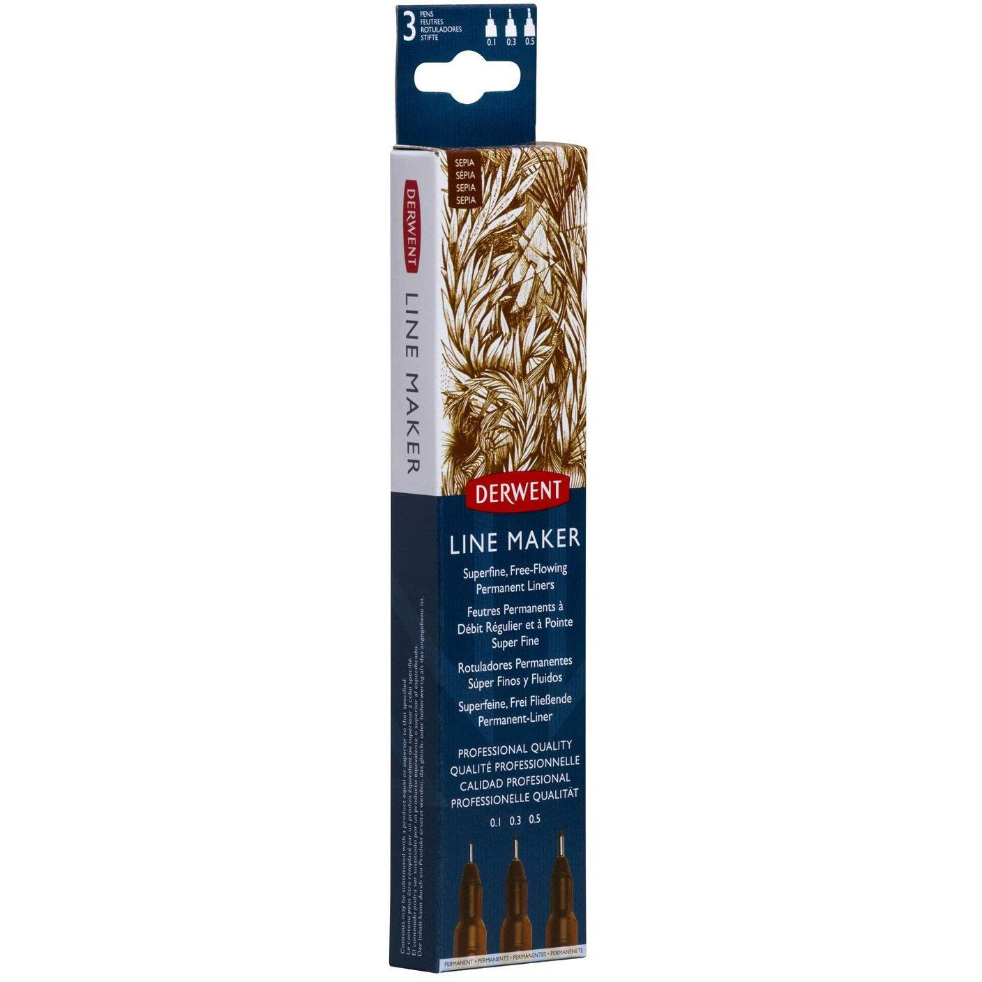 Derwent Line Maker Drawing Pens Superfine Free-Flowing Permanent Liners, Sepia (Set Of 3)