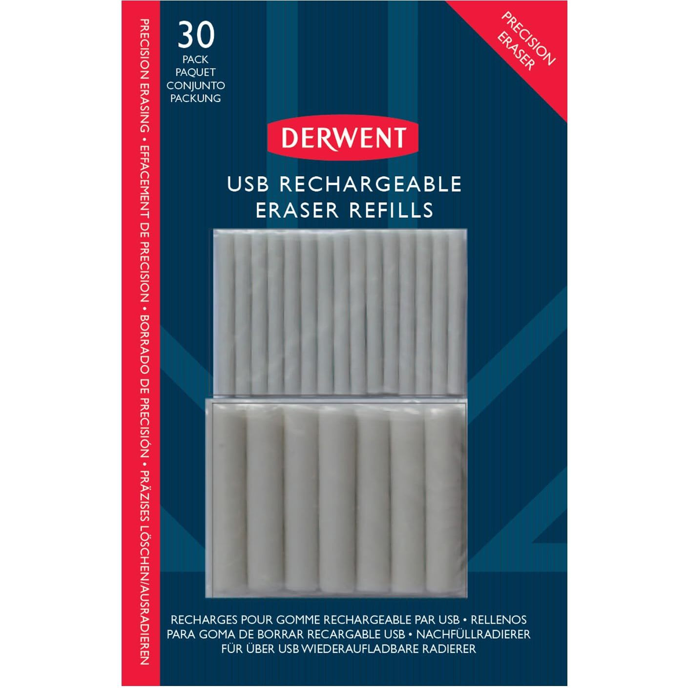 Derwent Usb Rechargeable Eraser Refills, 15 Large Erasers 5Mm And 15 Extra Fine Erasers 2.4Mm (Pack Of 30)