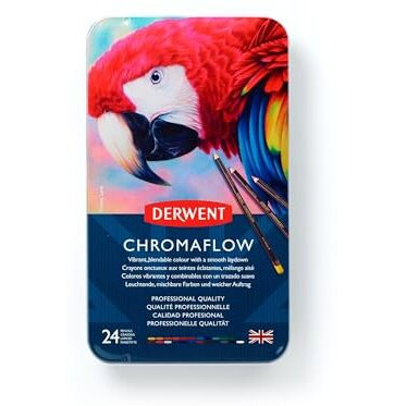 Derwent Chromaflow Coloured Pencils Tin, Vibrant & Blendable, Ideal For Drawing & Sketching, Wax-Based, Professional Quality - 2305857 (Set Of 24)