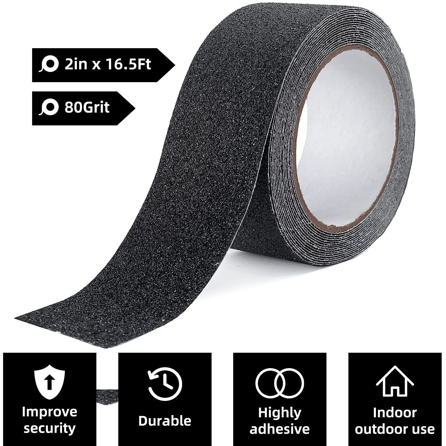 Tcco Enterprise Anti Slip Tape, Non Skid Tape, Grip Tape For Stairs, Non Slip Tape, Friction Tape, Stair Grips Non Slip, Black Grip Tape, Grip Tape Roll, Waterproof Grip Tape(2" X 16')