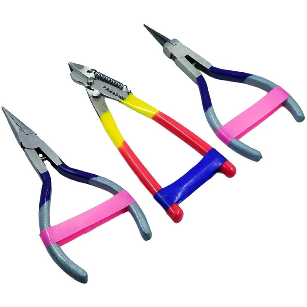 Paradise Tools (India) Silk Thread Jewellery Making Pliers Combo Flat, Round And Side Cutter Nose Plier (Multicolour) - Pack Of 3 Pieces (Jk-3-Mini)
