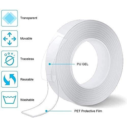 Kvg Enterprise Monkey Grip Double Sided Adhesive Ivy 3 Mtr Grip Tape, Transparent Strong Adhesive Traceless Tape Removable Washable And Reusable Anti Slip Double Sided Sticky Strips Clear