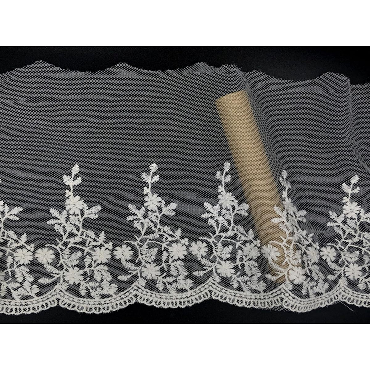 Orient Lace Craft Off White,Qty 5 Yard 100% Cotton Embroidery On Nylon Net Lace Border For Art And Craft, Apparels And Home Furnishing & Diy Projects.