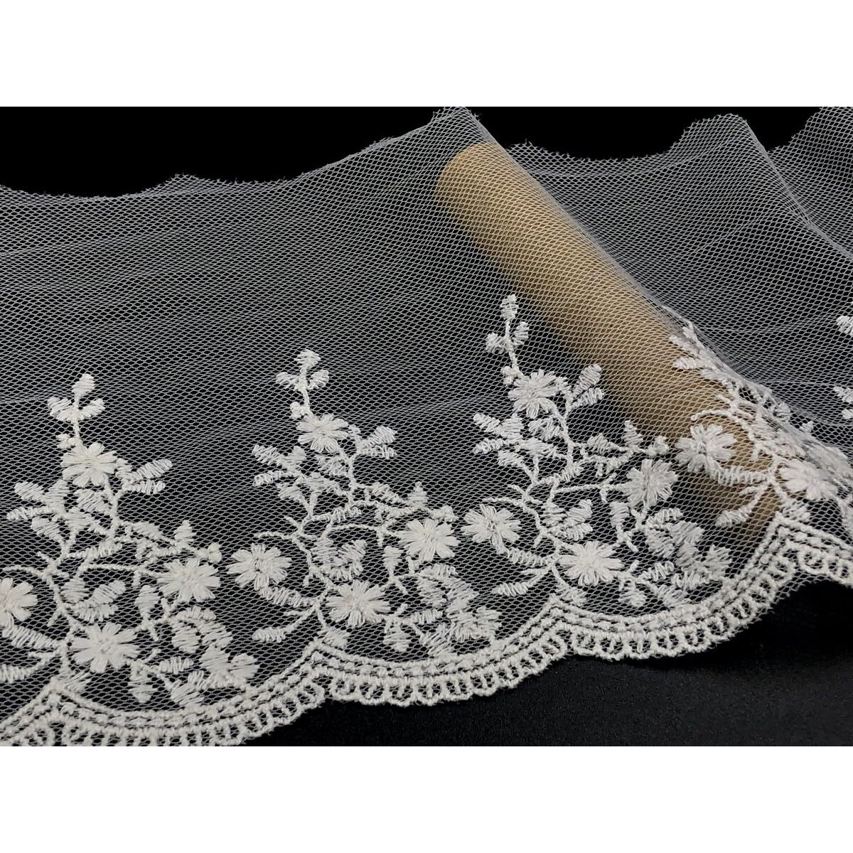 Orient Lace Craft Off White,Qty 5 Yard 100% Cotton Embroidery On Nylon Net Lace Border For Art And Craft, Apparels And Home Furnishing & Diy Projects.