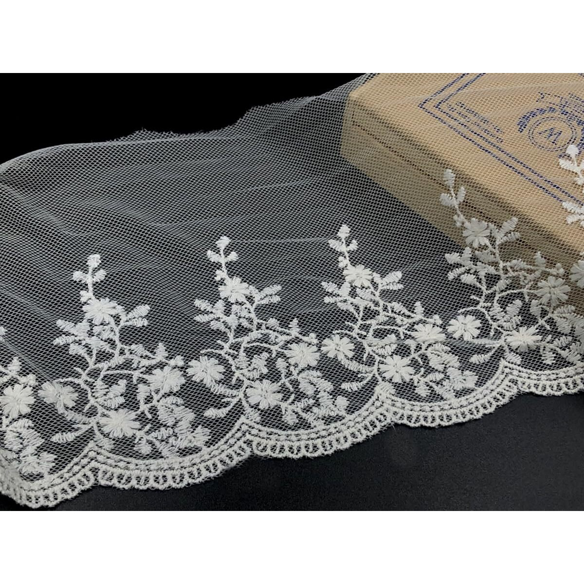Orient Lace Craft Off White,Qty 5 Yard 100% Cotton Embroidery On Nylon Net Lace Border For Art And Craft, Apparels And Home Furnishing & Diy Projects.