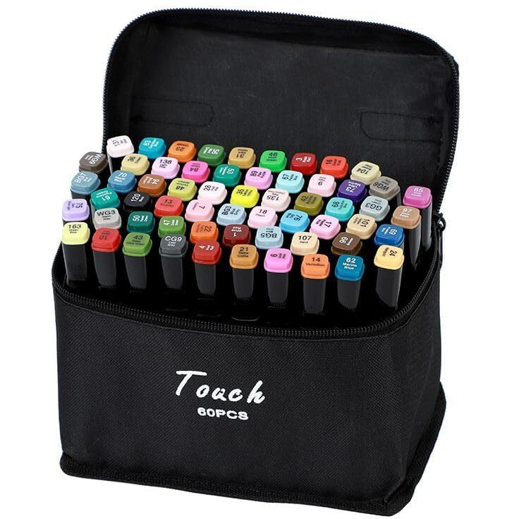 Yaaxa Marker Pen Graphic, Permanent Marker Pens 60 Colors Alcohol Sketch Marker Dual Tip Art Marker Set For Design, Drawing, Colouring, Highlighting, Underlining, Black (60 Pcs)