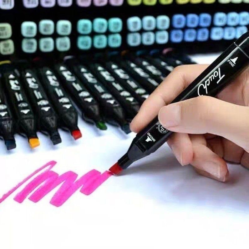 Yaaxa Marker Pen Graphic, Permanent Marker Pens 60 Colors Alcohol Sketch Marker Dual Tip Art Marker Set For Design, Drawing, Colouring, Highlighting, Underlining, Black (60 Pcs)