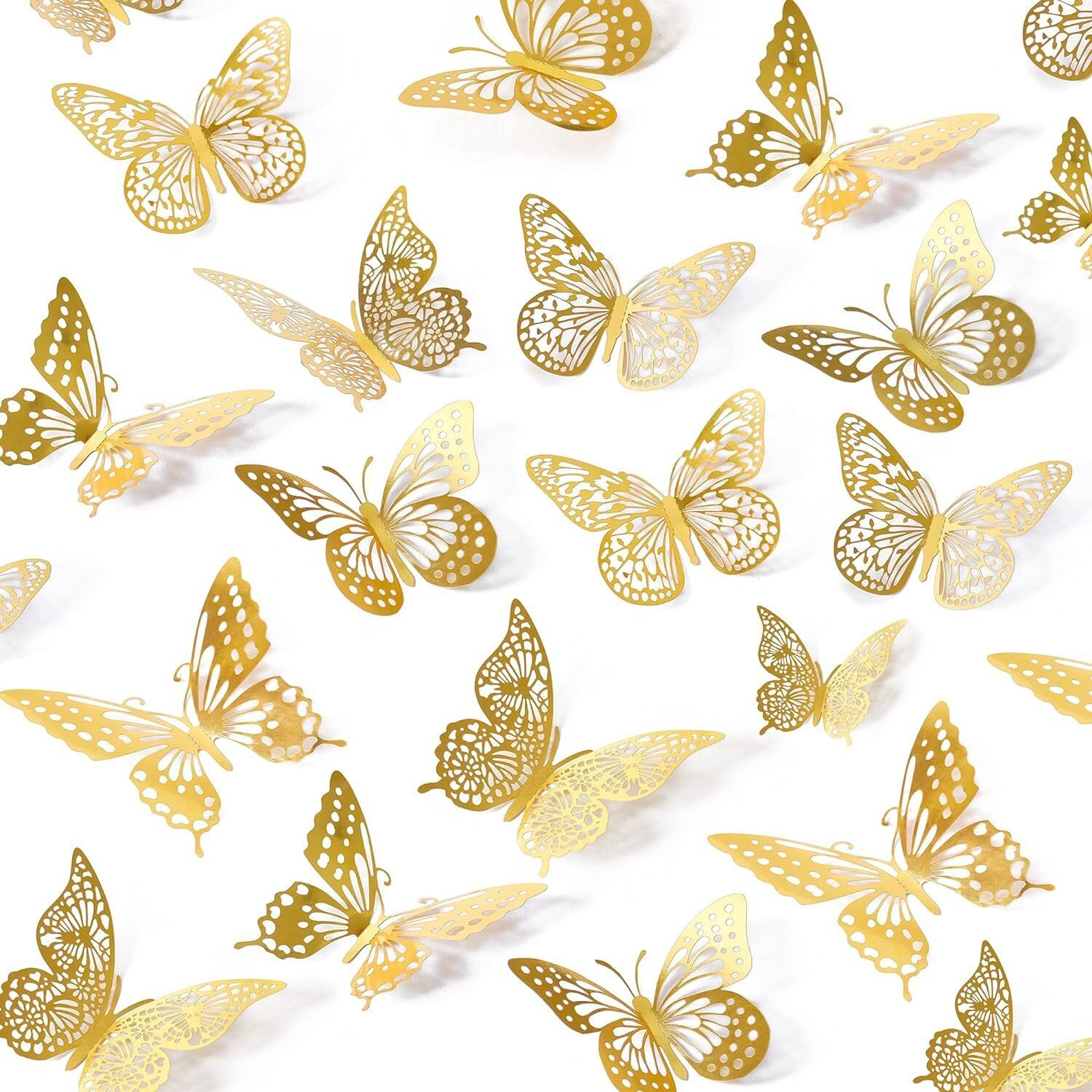 3D Paper Butterfly Wall Decor 48 Pcs 4 Styles 3 Sizes, Gold Butterfly Decorations For Butterfly Birthday Decorations Butterfly Party Decorations Cake Decorations, Removable Stickers