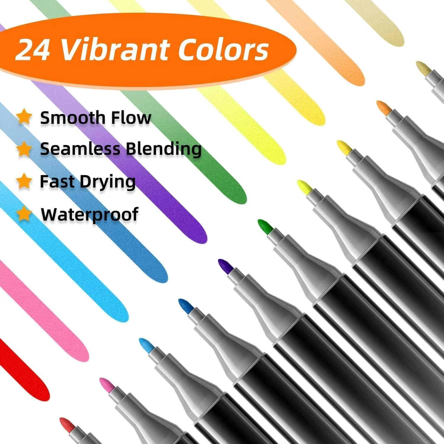 Yaaxa Alcohol Markers Brush Tip Double Tipped Art Marker Set For Artist Adults Coloring Sketching Drawing Illustrations - Brush Chisel Dual Tips - 24-Color Honolulu Of Yaaxa Markers- Refillable Ink