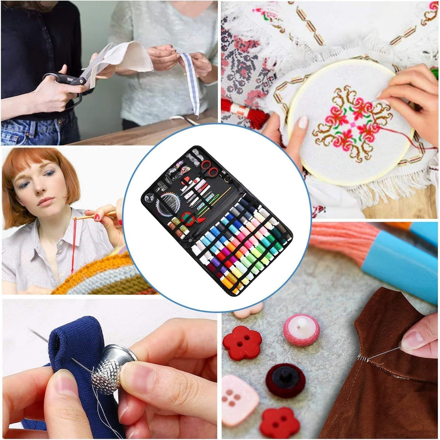Sewing Kit 183 Pcs Diy Sewing Supplies With 38 Xl Thread Spools, Scissors, Needles, Pins, For Home,Travel, School, Beginner, Adults,Emergency Accessories With All In One Portable Leather Carrying Case