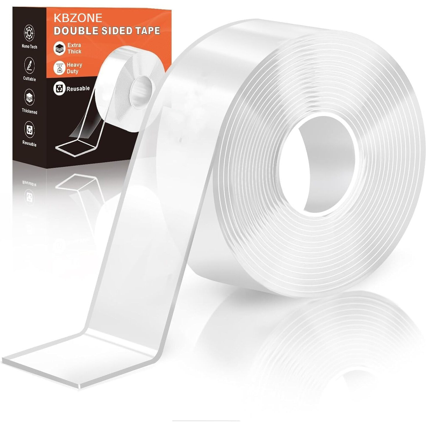 Kbzone 3 Meter Multipurpose Double Sided Tape Heavy Duty - Adhesive Silicone Tape, Heat Resistant, Multi-Functional, Removable, Washable, Reusable Anti-Slip Gel Nano Grip Tape