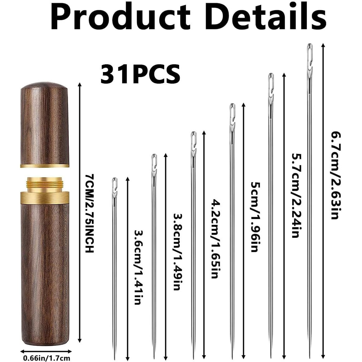 Tonity 30Pcs Self Threading Needles,Hand Sewing Needles For Stitching,Quilting Needle Self With Wooden Needle Case,Embroidery Needle Of Multiple Sizes For Quilting, Embroidery.