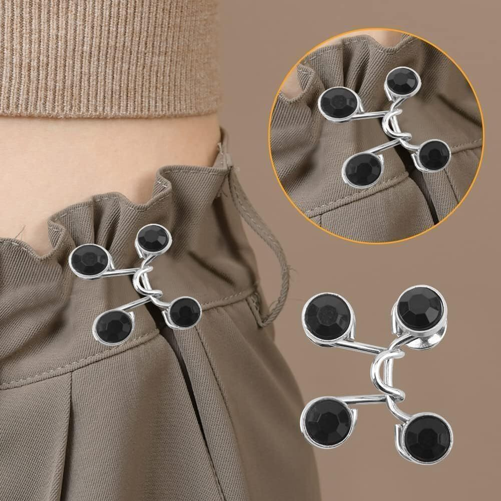 Tonity Pant Waist Tightener, Adjustable Waist Buckle Set, Extra Button For Jeans To Make Tighter, Instant Jeans Button Pins For Pants Jeans Skirts, (2, Black Diamond Waist Pin)