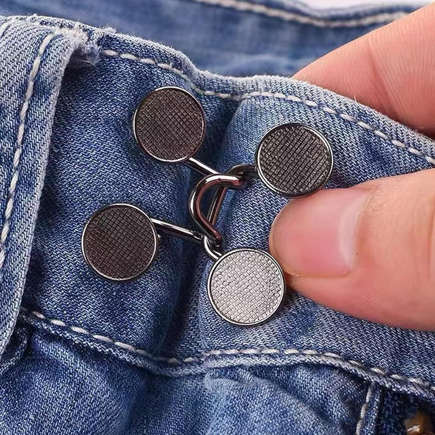 Tonity 2 Sets Of Adjustable Waist Buttons For Pants, Instant Jeans Button Pins Pant Waist Tightener Adjuster Detachable Pin Buttons For Loose Jeans, Skirts (Black Flat)